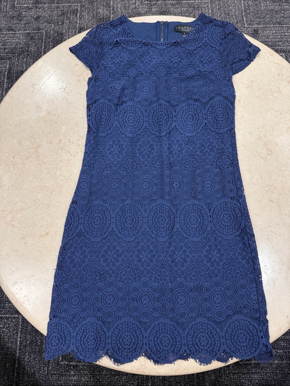 Laundry By Shelli Segal Navy Blue Crochet Lace Shift Dress